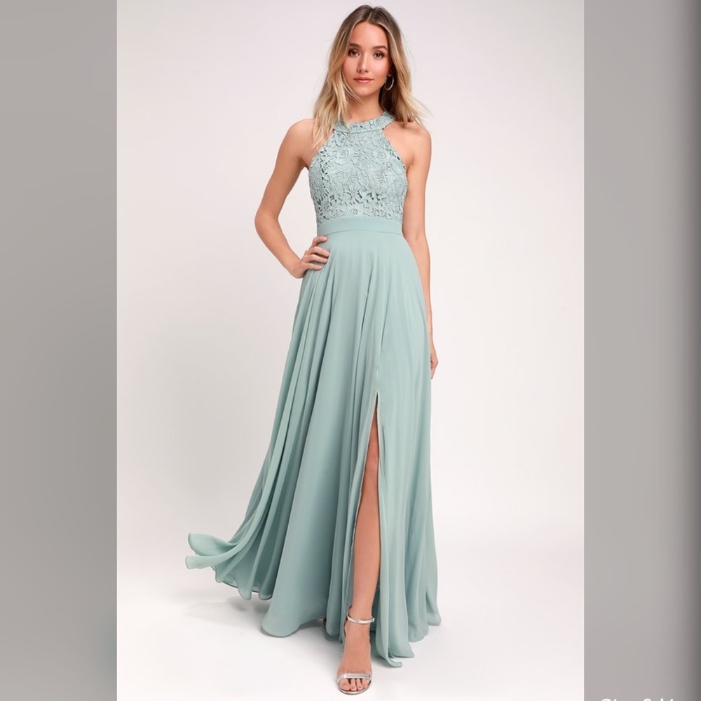 Lulu’s Teal Picture Perfect Lace Maxi Dress